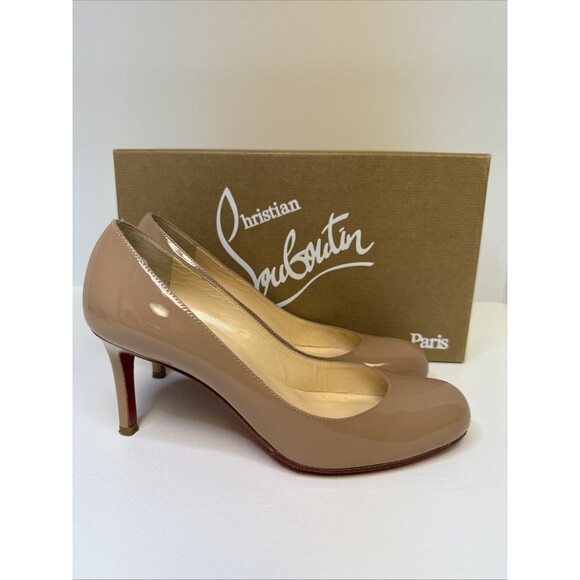 Christian Louboutin 6248 Nude Simple Patent LeatherPump 70...